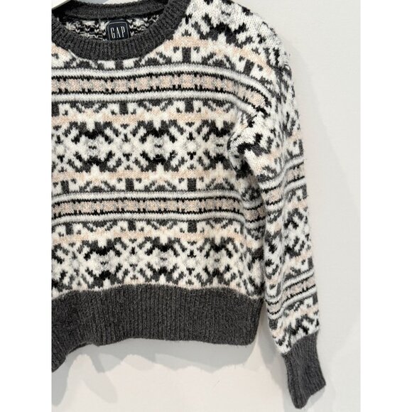 Gap Sweater Womens Crewneck Fair Isle Preppy Size XS Knit Top Gray Neutral Fall - Picture 3 of 13